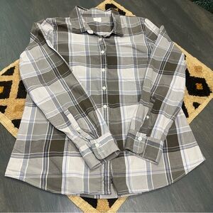 Women's J. Crew Flannel Shirt Greys/Blue Plaid Size Large EUC